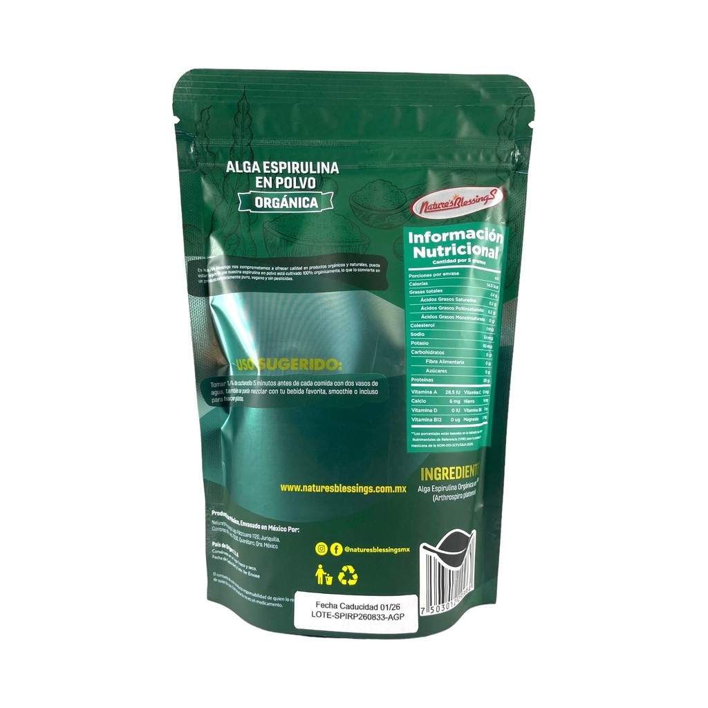 Alga espirulina premium en polvo 200gr NATURE´S BLESSINGS