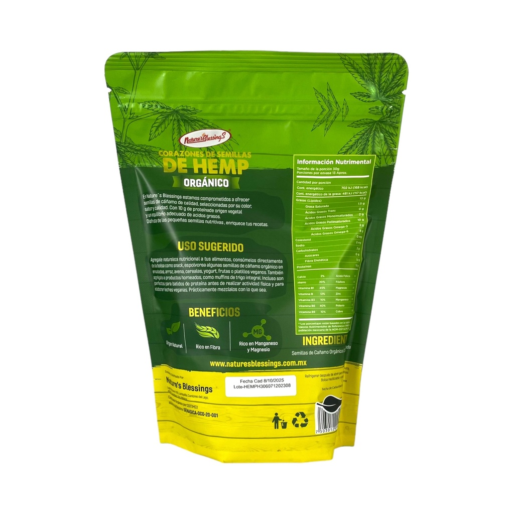 Corazones de semillas de hemp orgánicos 400gr NATURE´S BLESSINGS