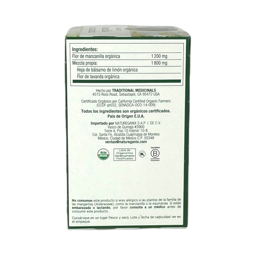 Té orgánico de manzanilla con lavanda (16 sobres) 24gr TRADITIONAL MEDICINALS