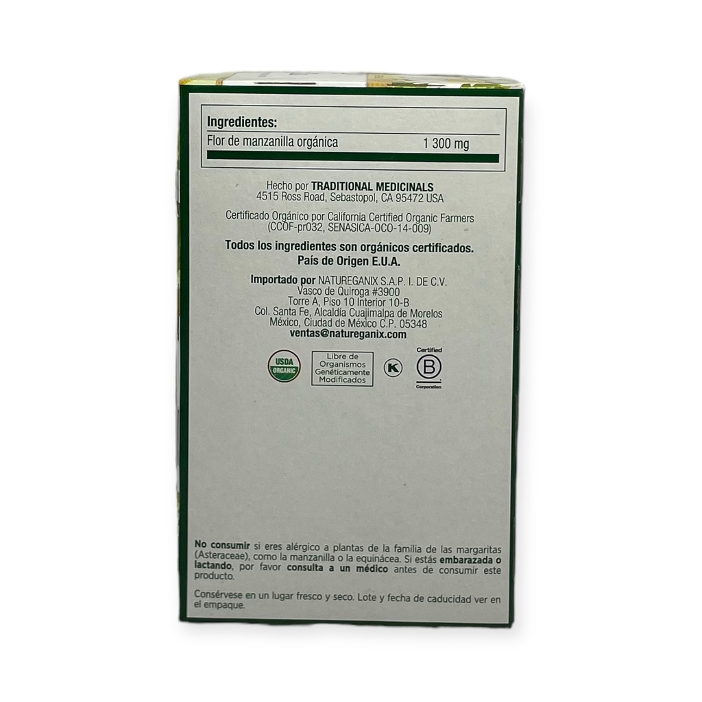 Té orgánico de manzanilla (16 sobres) 20.8gr TRADITIONAL MEDICINALS
