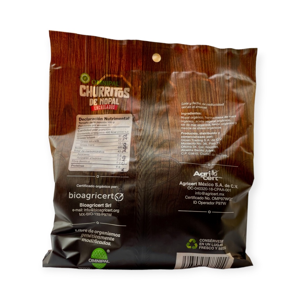 Churritos de nopal orgánicos enchilados 100gr OMNIPAL