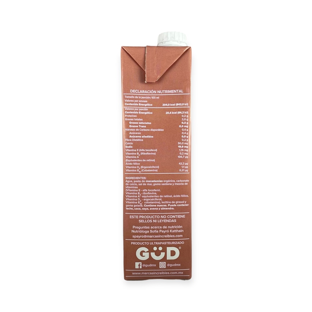 Bebida de macadamia sin azúcar 1L GUD