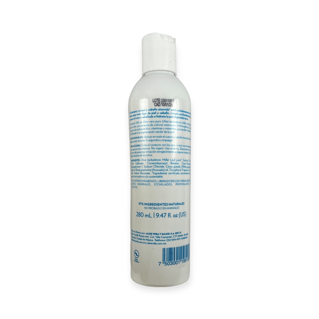 Shampoo para cuerpo y cabello con 70% de aloe vera 280ml ALOE VIDA