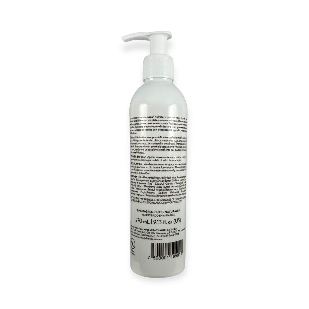 Crema corporal con 75% de aloe vera orgánico 270ml ALOE VIDA