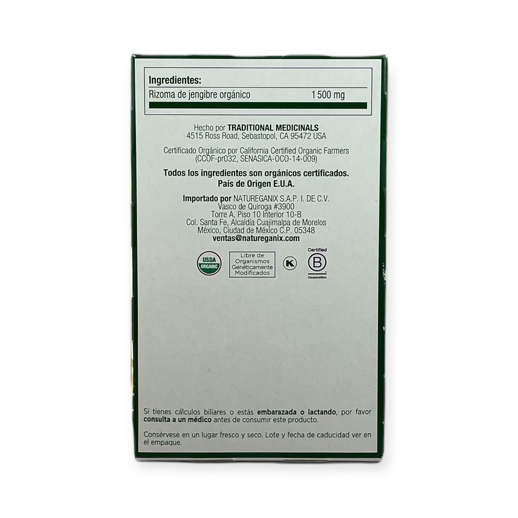 -Té orgánico de jengibre (16 sobres) 24gr TRADITIONAL MEDICINALS