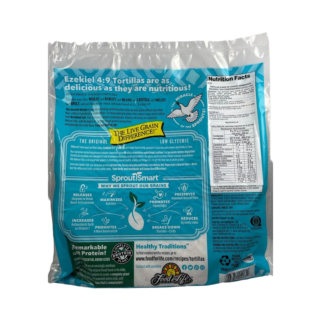 Tortillas de cereales germinados sin harina 0% sodio EZEKIEL