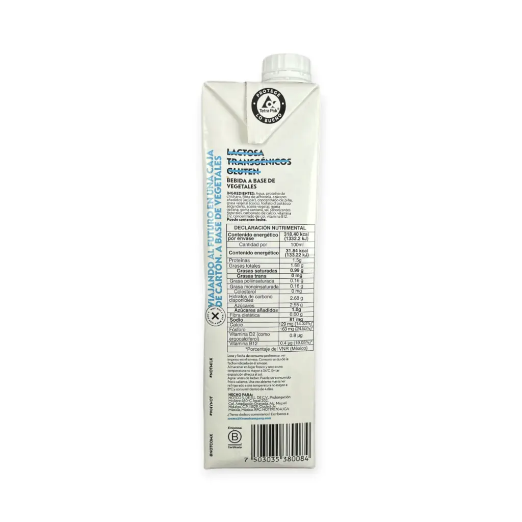Bebida a base de vegetales sabor lácteo Not Milk baja en grasa 1L NOTCO