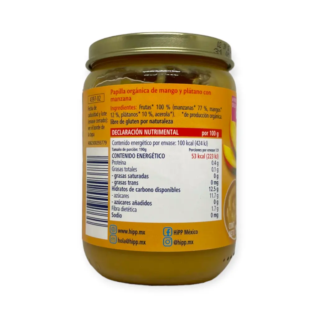 Papilla orgánica de mango y plátano con manzana 190gr HIPP