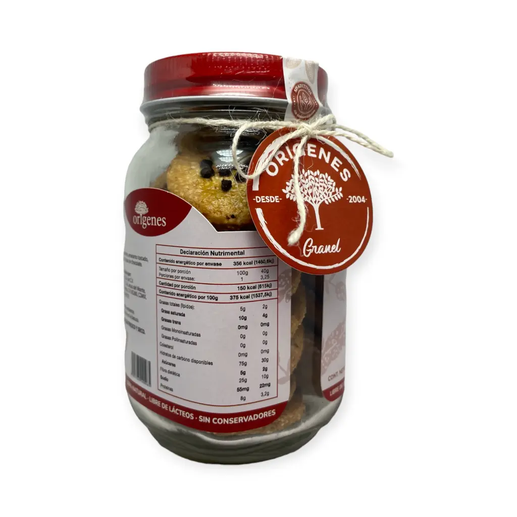 Tarro masón con galletas de amaranto con chispas de chocolate 120gr ORIGENES