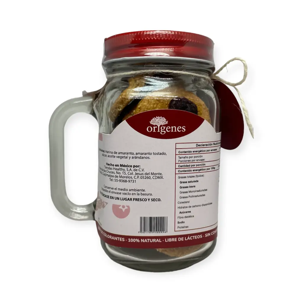 Tarro masón con galletas de amaranto sabor arándano 130gr ORIGENES