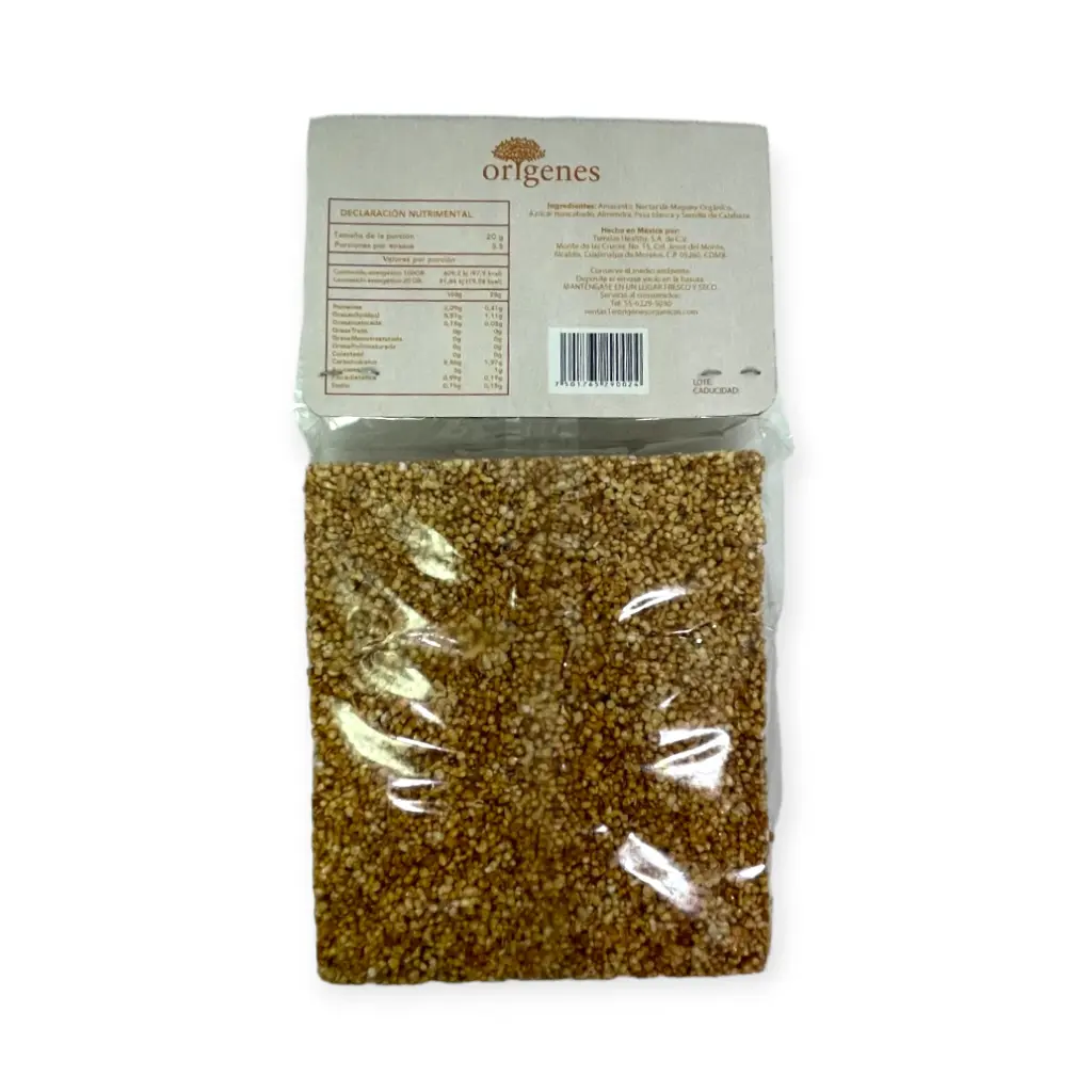 Barra de amaranto y almendras sin azúcar 70gr ORIGENES
