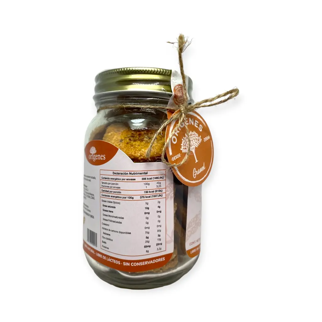 Tarro masón con galletas de amaranto sabor nuez pecana 130gr ORIGENES