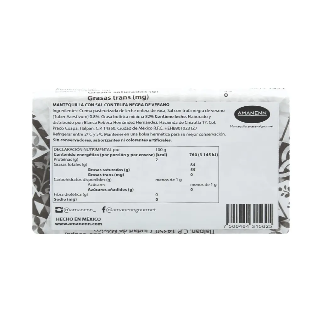 Mantequilla artesanal de sal con trufa negra de verano 100gr AMANENN