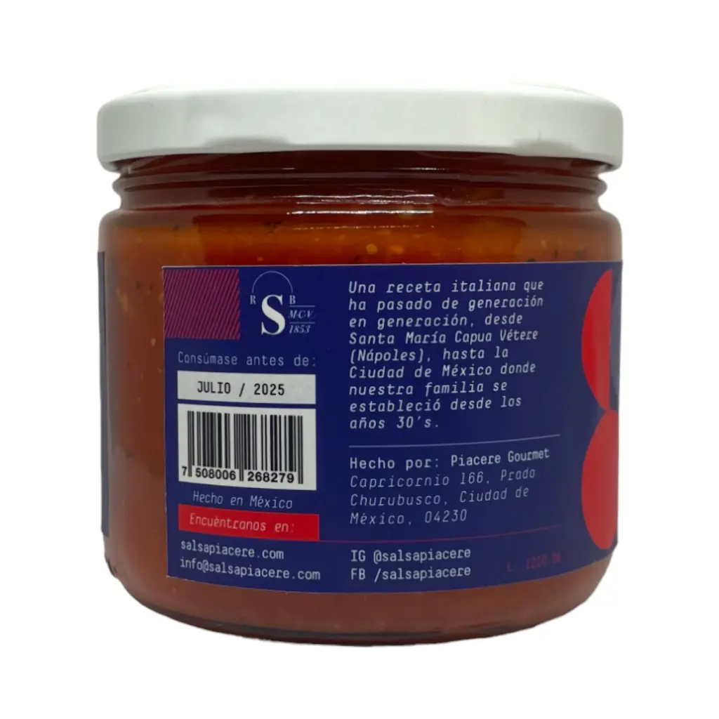 Salsa pomodoro artesanal 330gr PIACERE