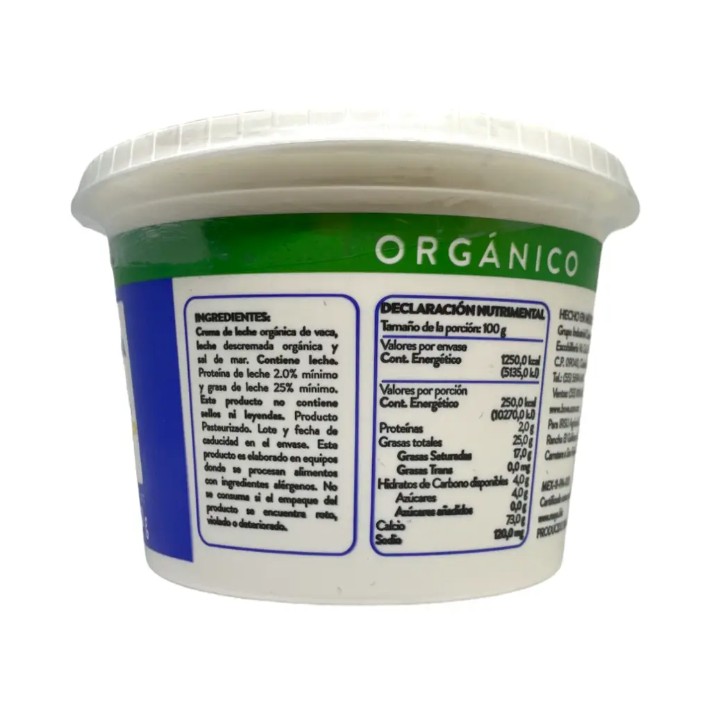 Crema orgánica 500gr BOVE