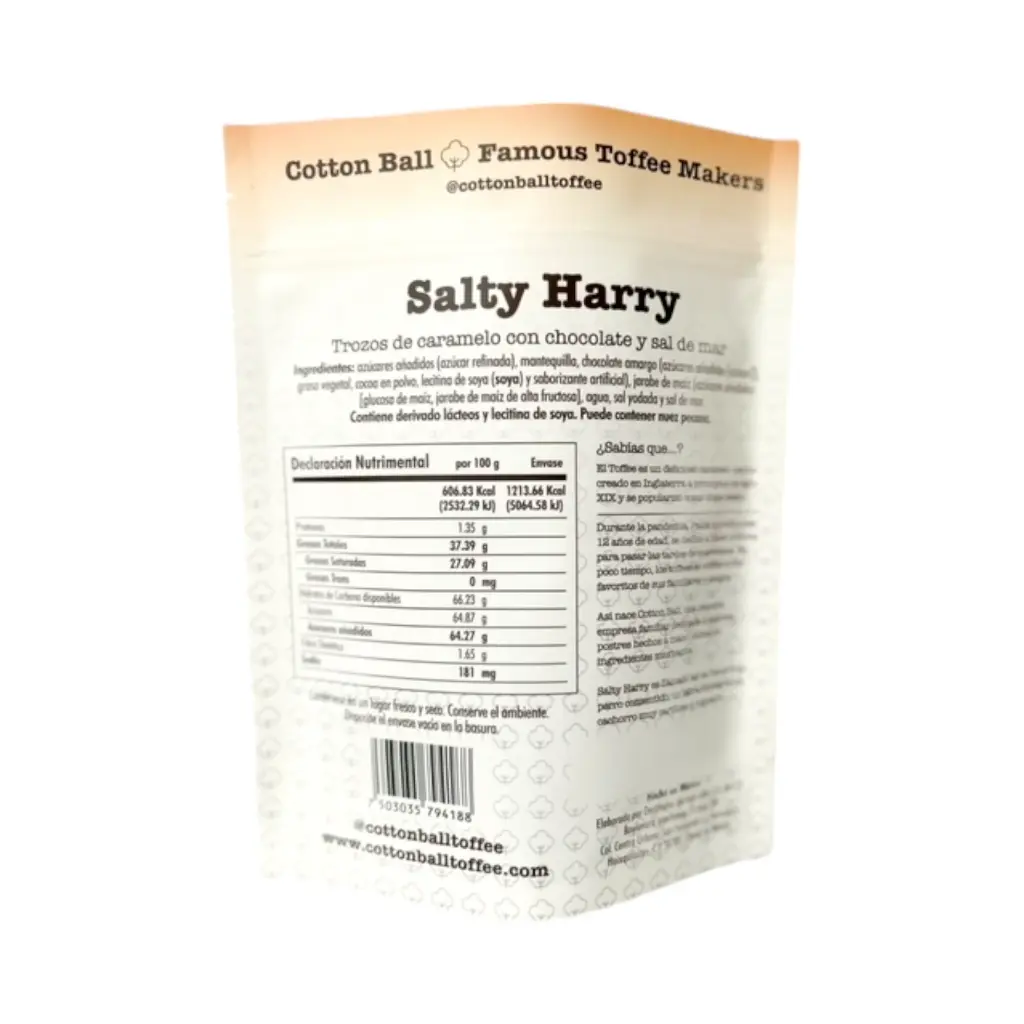 Salty Harry, trozos de caramelo cubierto con chocolate amargo y sal de mar 200gr COTTON BALL