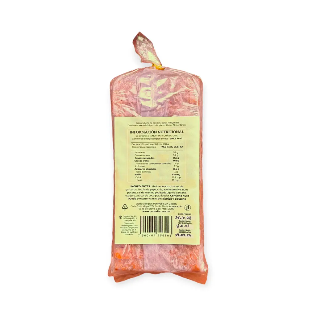 Pan sin gluten de garbanzo con chía 560gr PAN VALLE