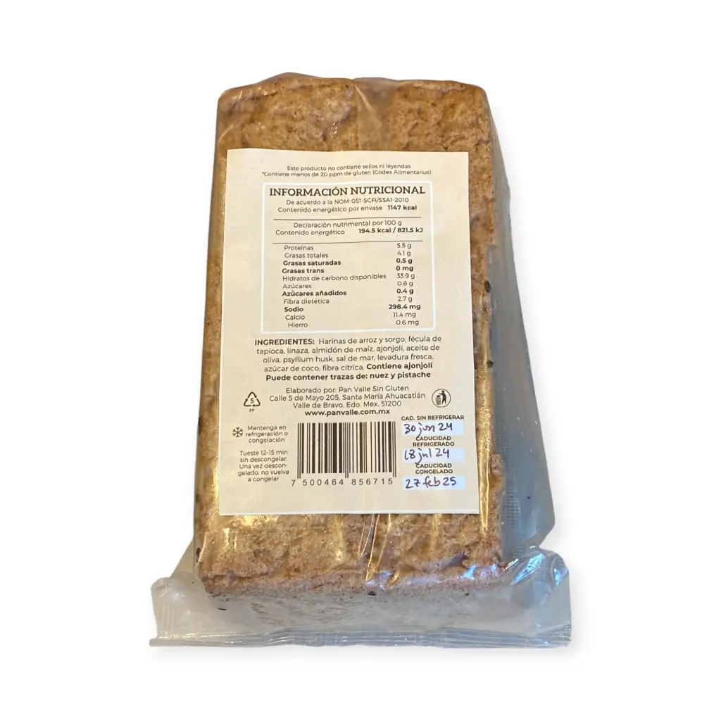 Pan sin gluten de sorgo con ajonjolí 580gr PAN VALLE