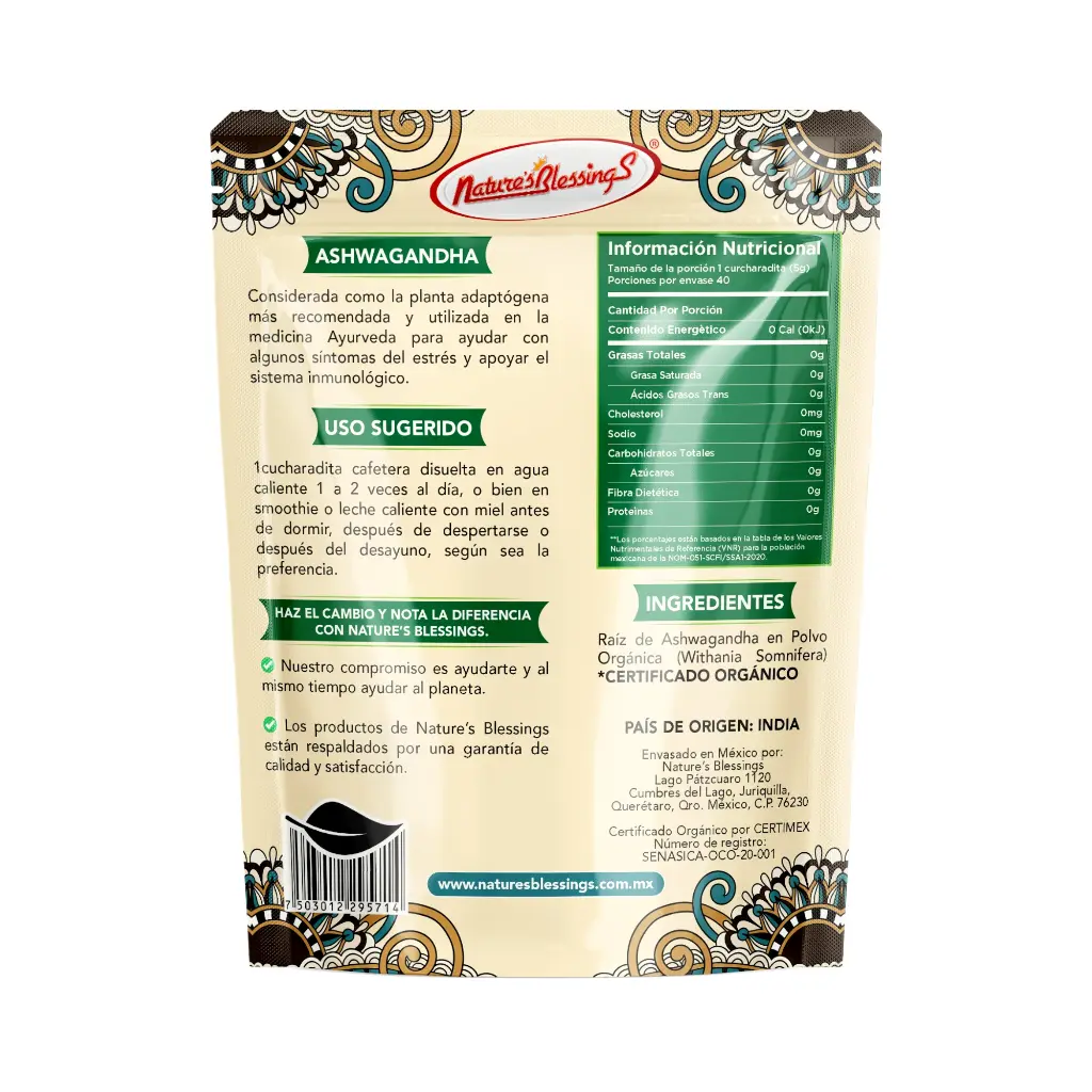 Ashwagandha orgánica 200gr NATURE´S BLESSINGS