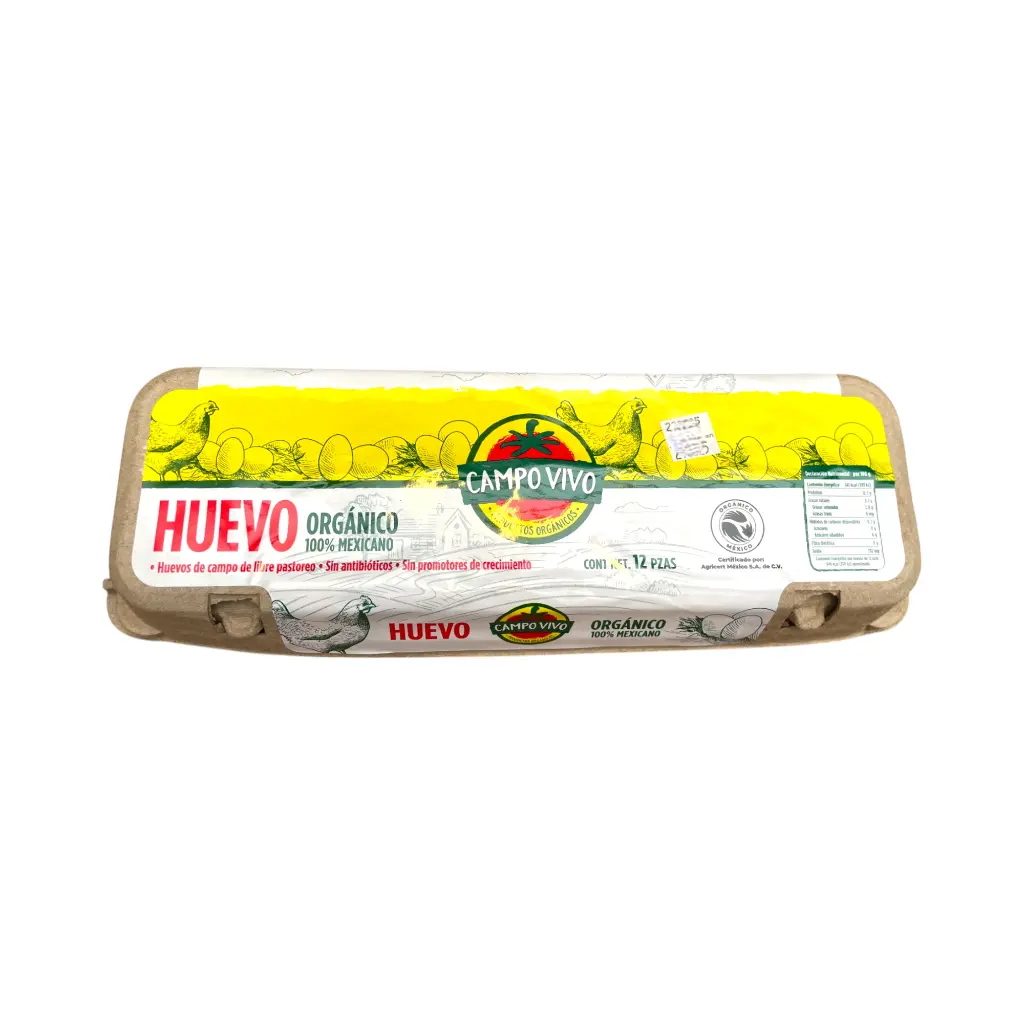 Huevo orgánico blanco 12pz CAMPO VIVO frente