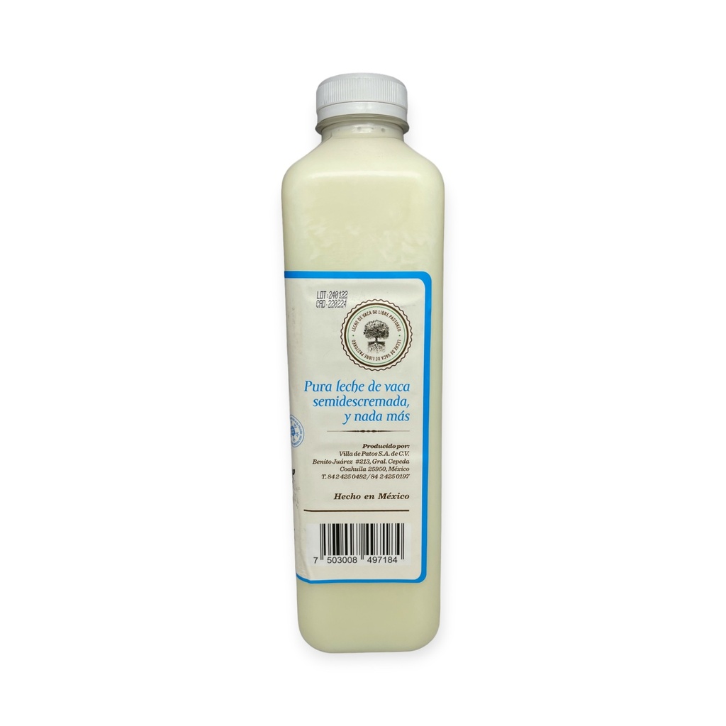 Leche semidescremada de vaca 1L VILLA DE PATOS