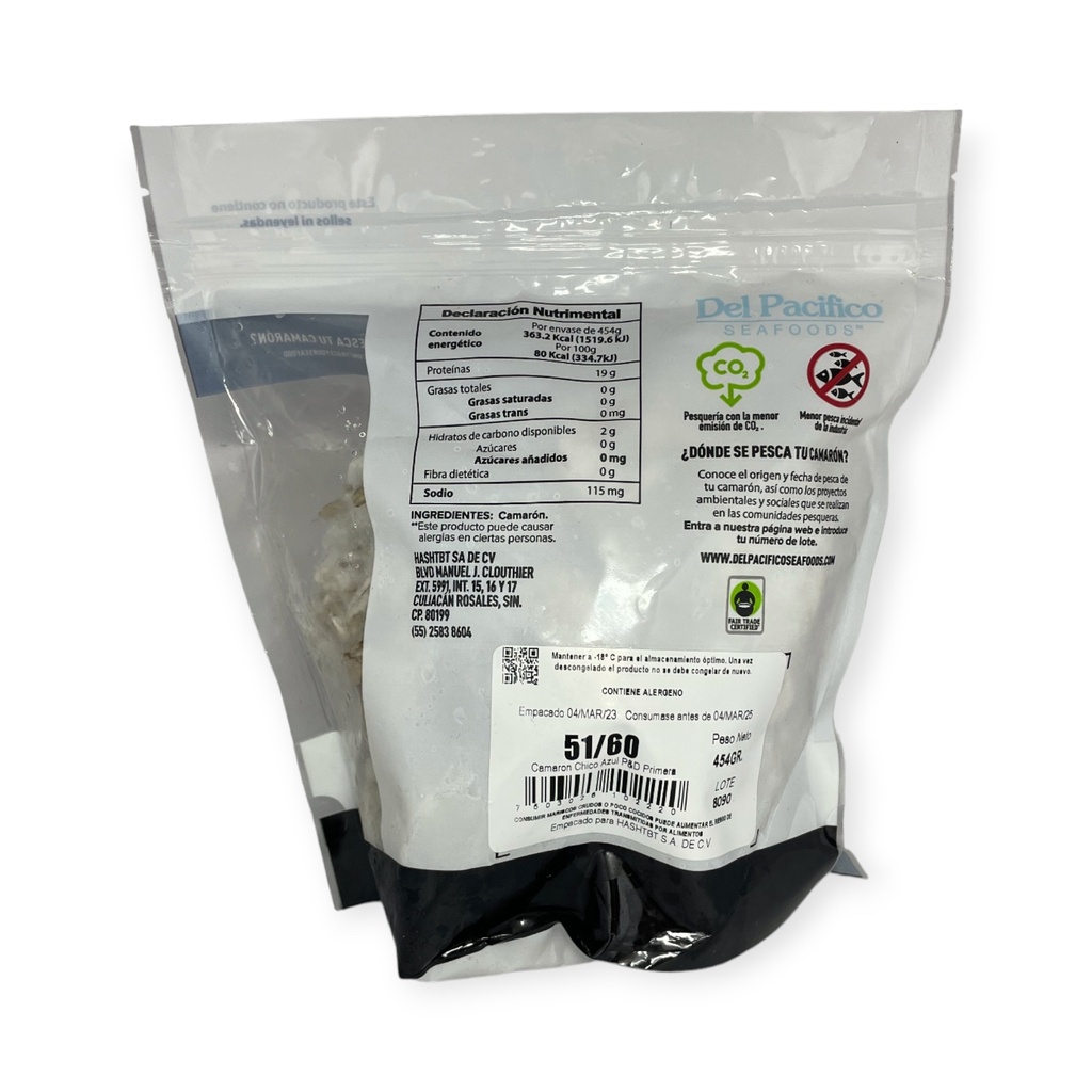Camarón azul salvaje pelado y desvenado 51/60 454gr DEL PACIFICO