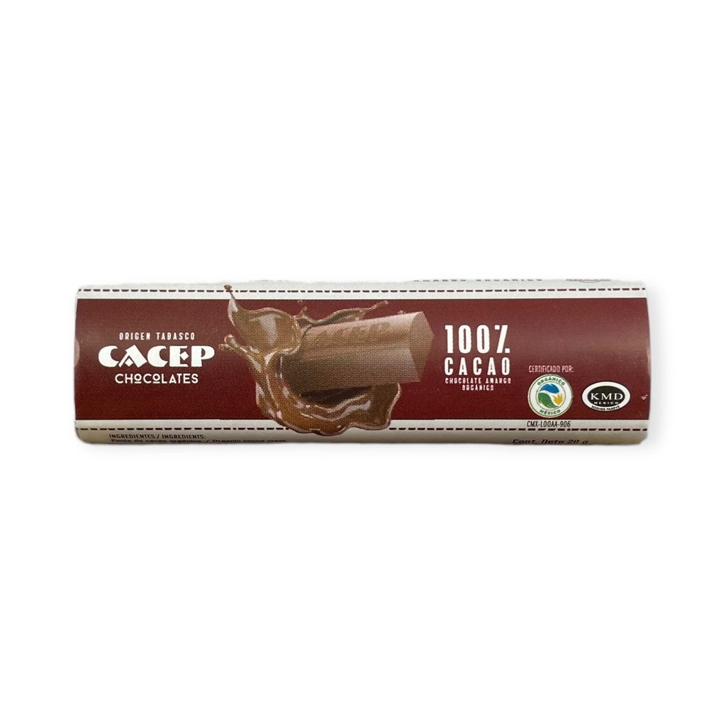 Chocolate amargo 100% cacao 20gr CACEP 