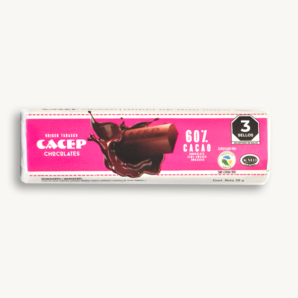 Chocolate semiamargo 60% cacao 20gr CACEP 