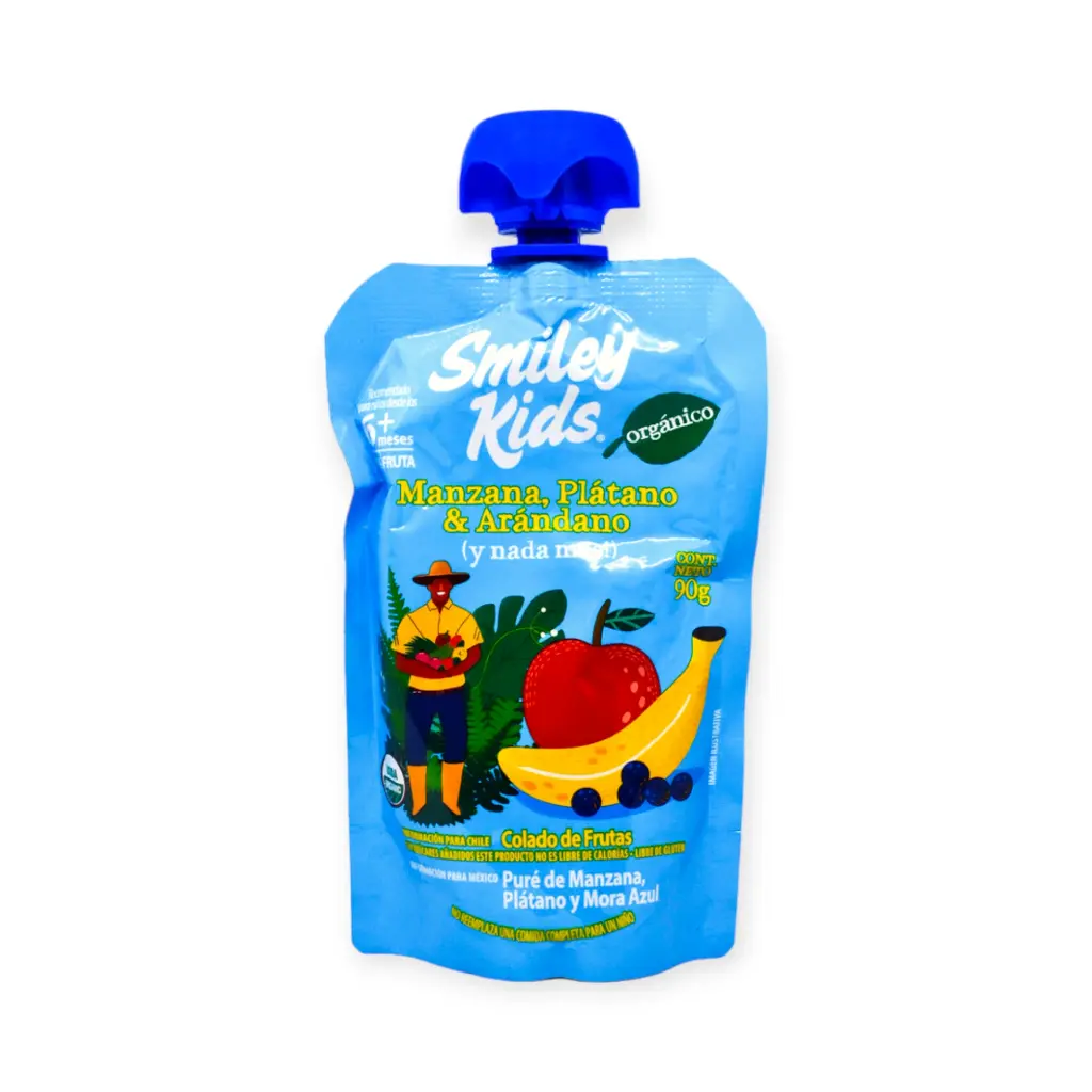Papilla orgánica de manzana, plátano y arándano 90gr SMILEY KIDS