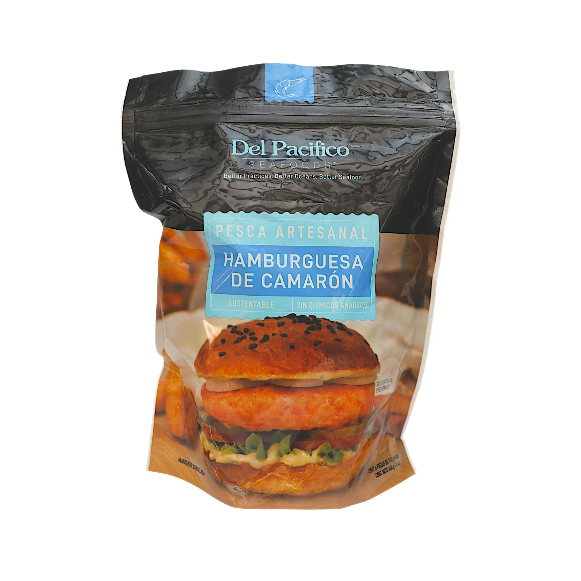 Hamburguesa de camarón azul 4pz 454gr DEL PACIFICO