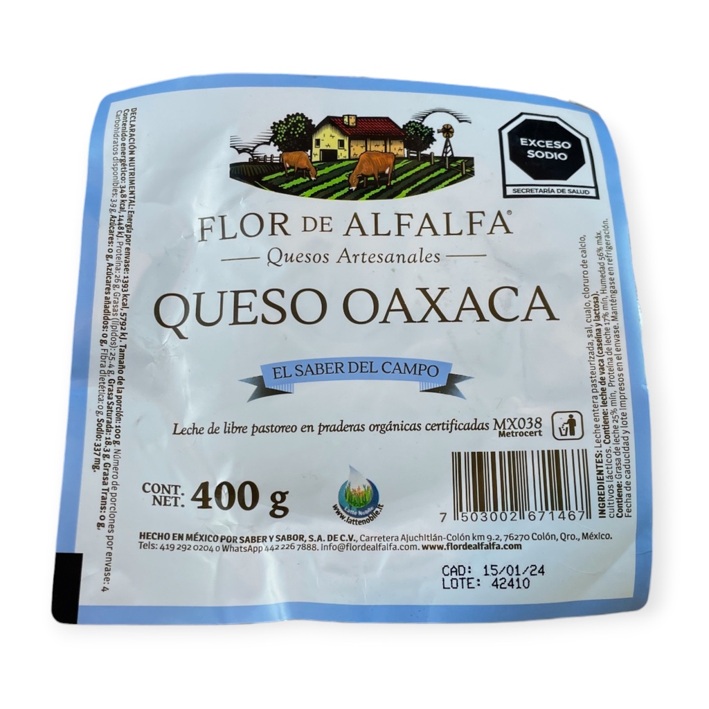 Queso Oaxaca 400gr FLOR DE ALFALFA 