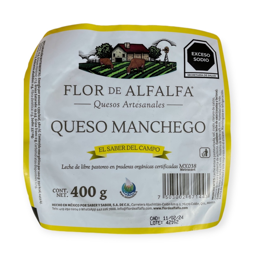 [7503002671443] Queso manchego 400gr FLOR DE ALFALFA