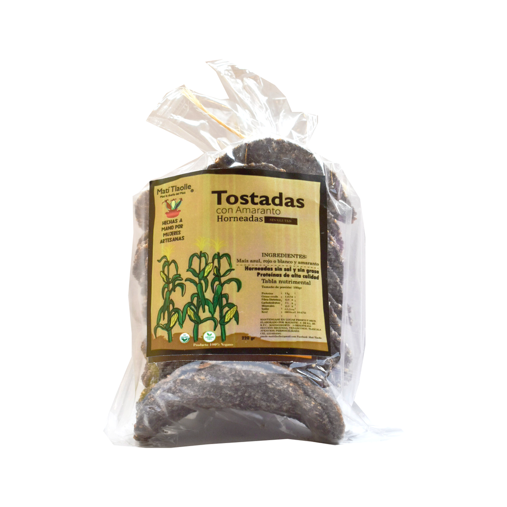 Tostadas de amaranto y maíz azul MATI TLAOLLE