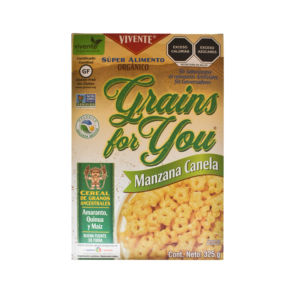 [7502258967065] Cereal de granos con manzana canela 325gr VIVENTE