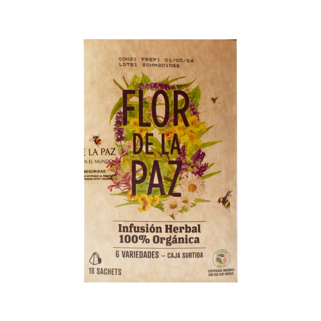 Caja de infusiones orgánicas surtidas 18pz FLOR DE LA PAZ
