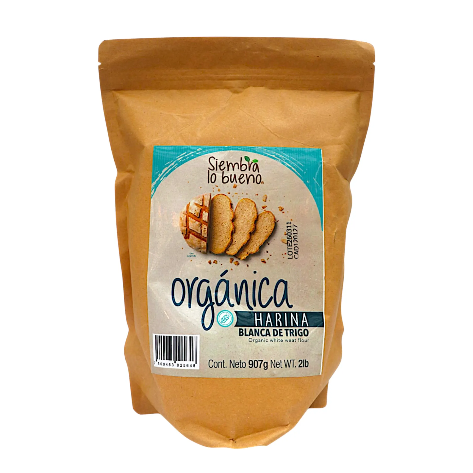 [7500463025648] Harina de trigo blanca orgánica 907gr SIEMBRA LO BUENO