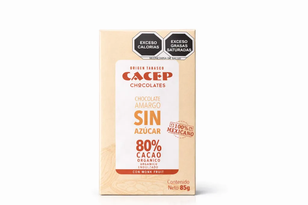 Chocolate 80% cacao sin azúcar endulzado con fruta del monje 85gr CACEP