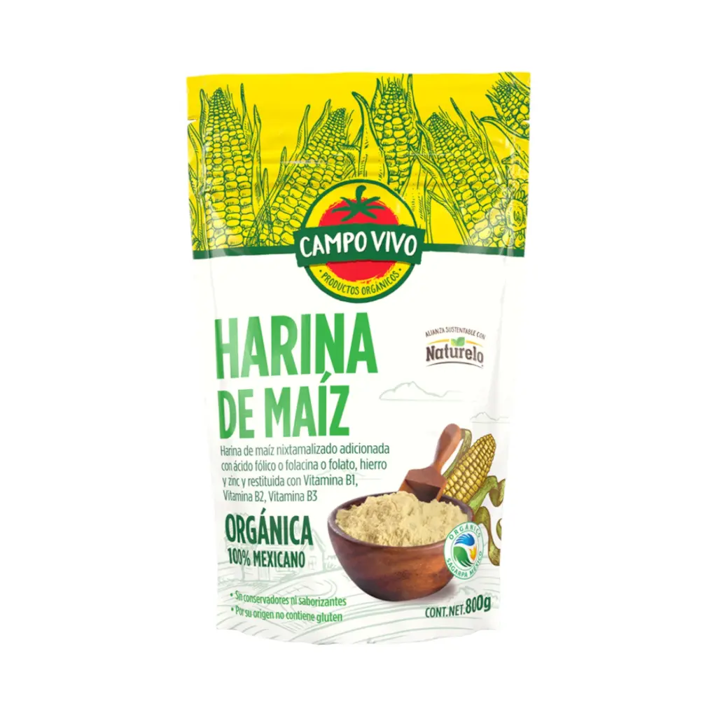 [7502236173211] Harina de maíz orgánica 800gr CAMPO VIVO