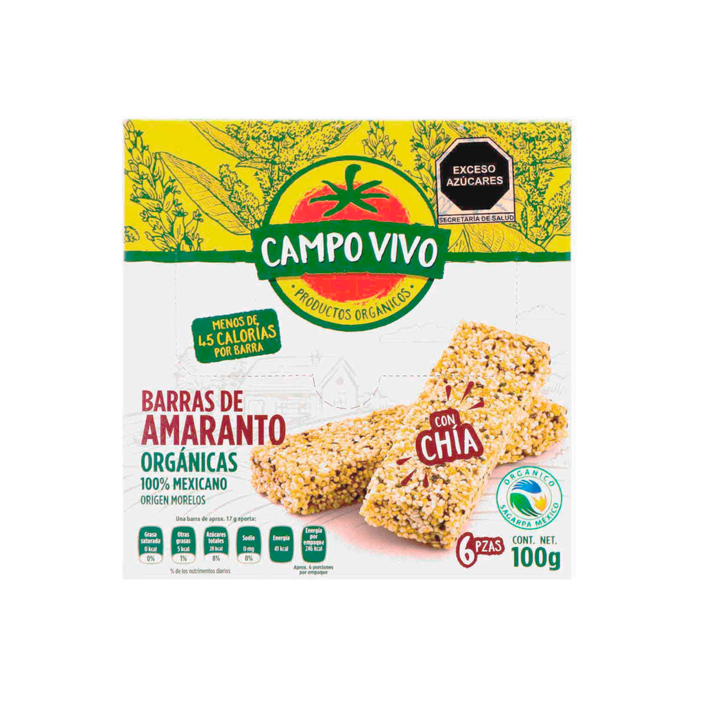 [7502236172627] Barras de amaranto y chía 100gr CAMPO VIVO