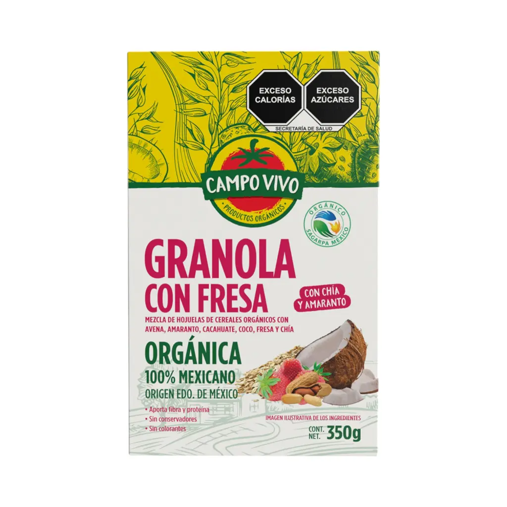 [7502236173433] Granola con fresa orgánica 350gr CAMPO VIVO