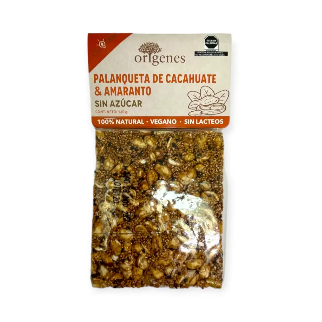 Palanqueta de cacahuate y amaranto sin azúcar 120gr ORIGENES
