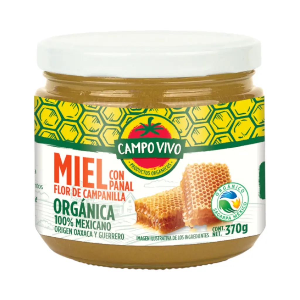 Miel con panal orgánica flor de campanilla 370gr CAMPO VIVO 