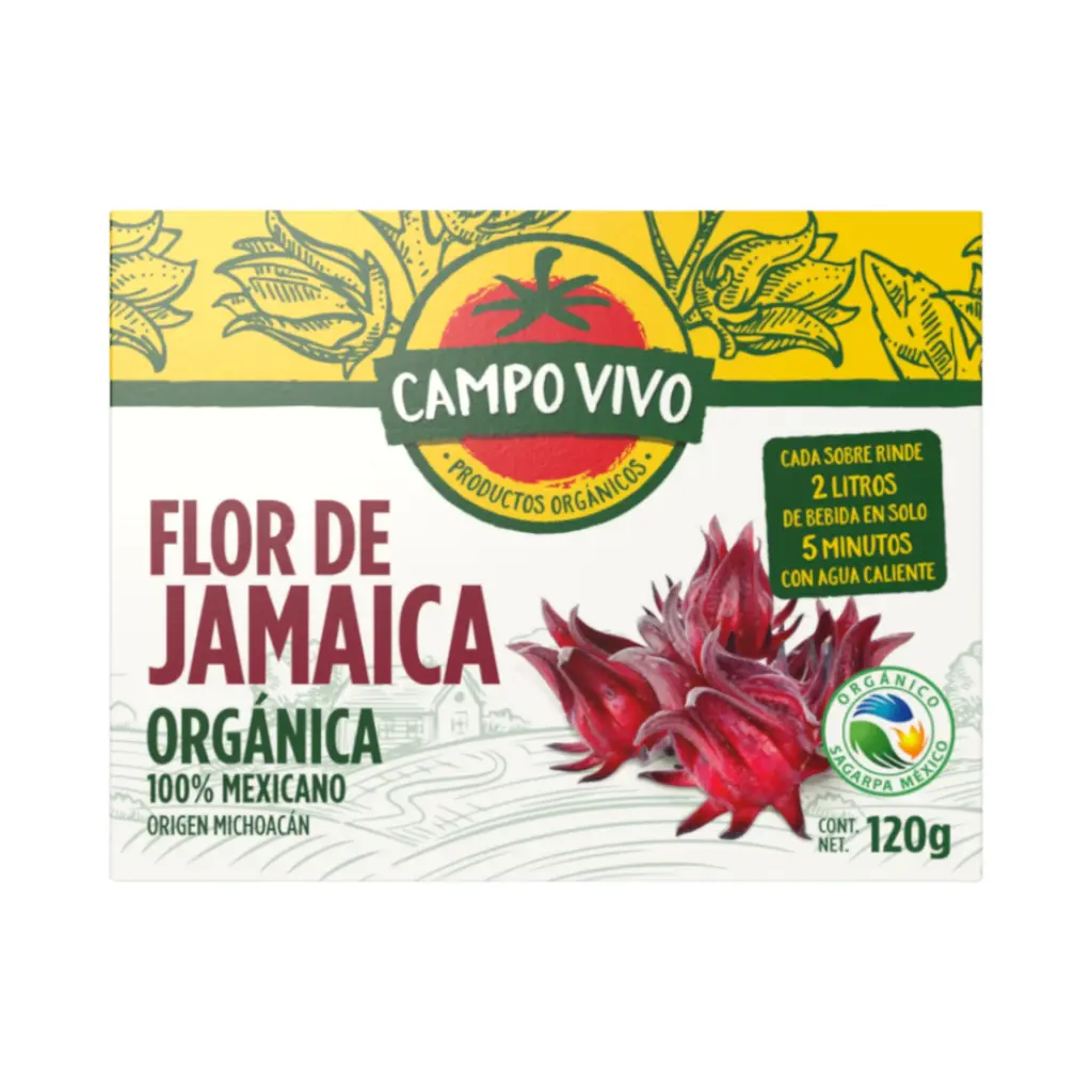 [7502236171804] Flor de jamaica orgánica en sobres 120gr CAMPO VIVO