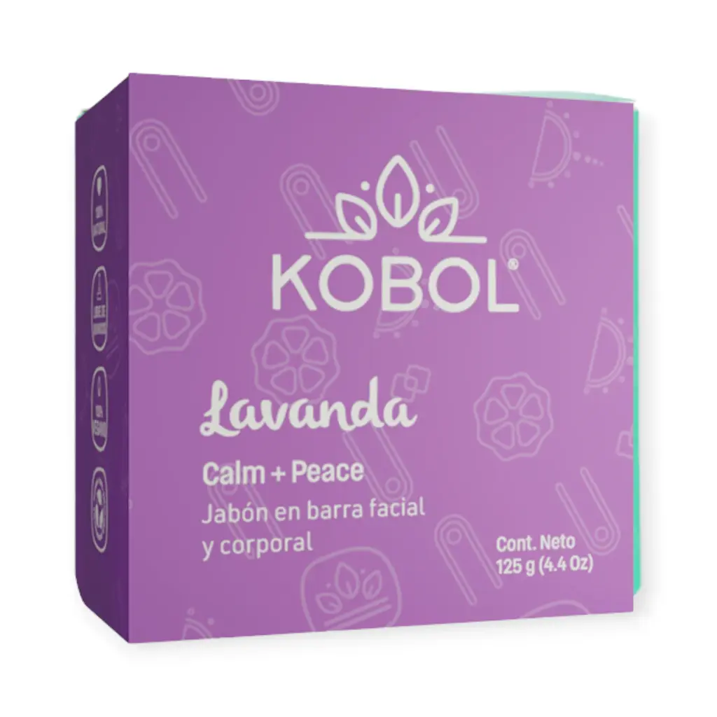 Jabón dermolimpiador vegano de lavanda (calm + peace) 125gr KOBOL