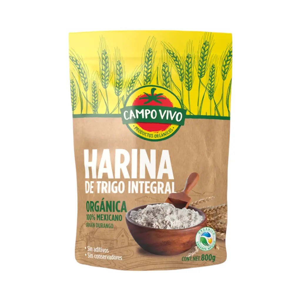 [7502236172818] Harina de trigo integral orgánica 800gr CAMPO VIVO