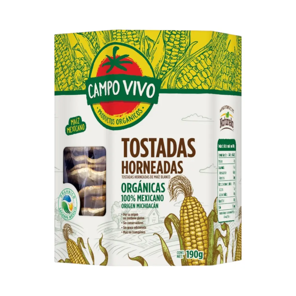 [7502236172917] Tostadas horneadas orgánicas de maíz blanco 190gr CAMPO VIVO