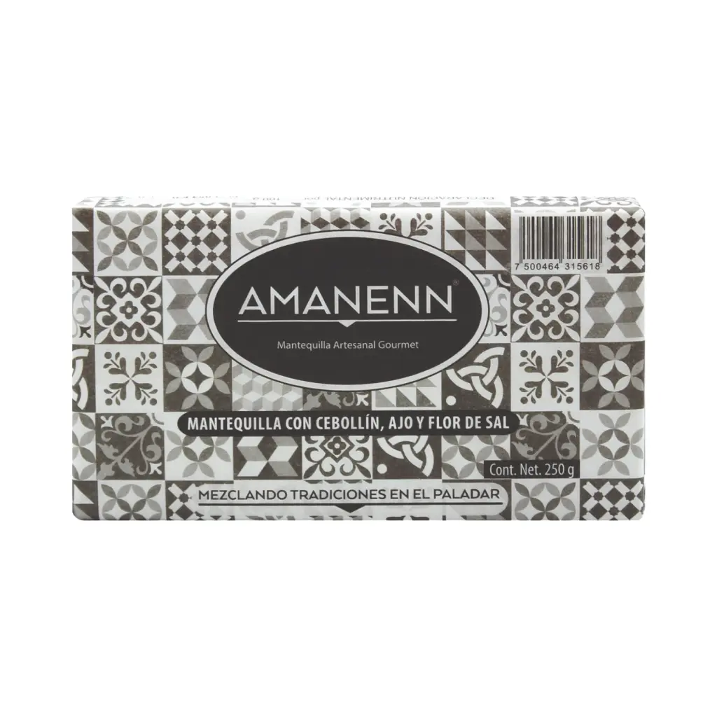 [7500464315618] Mantequilla artesanal de cebollín, ajo y flor de sal 250gr AMANENN