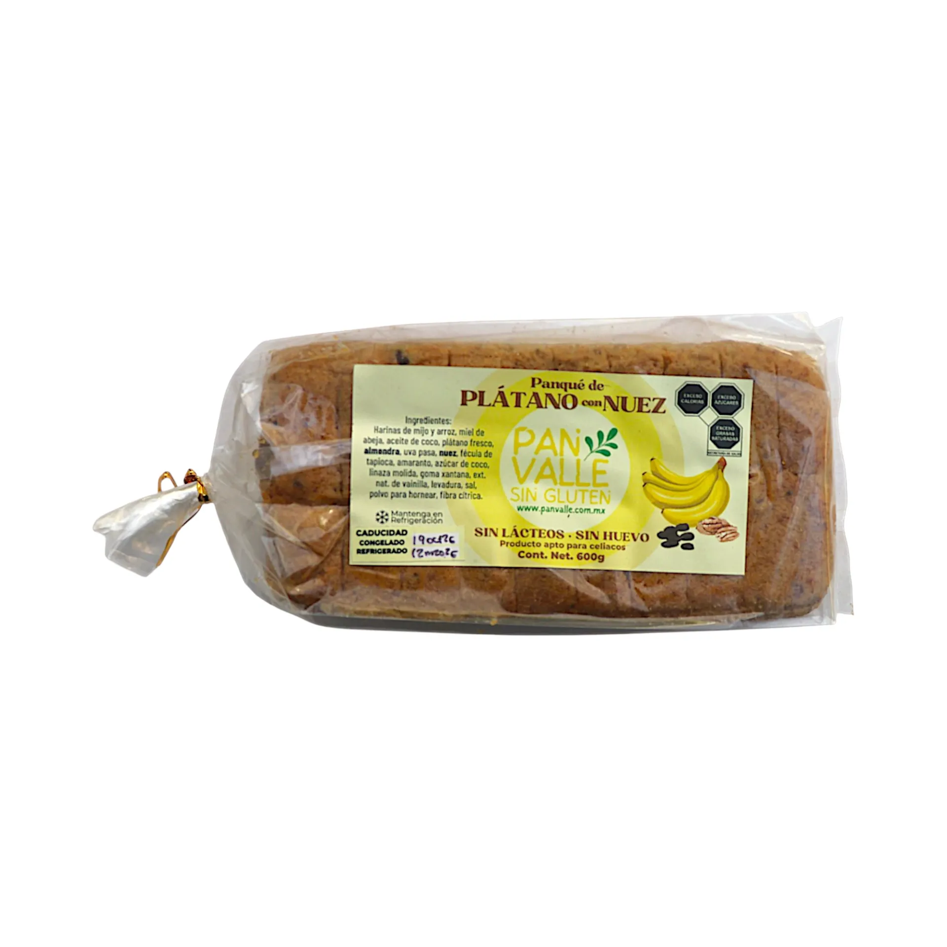 [7500464856791] Panqué sin gluten de plátano con nuez 600gr PAN VALLE
