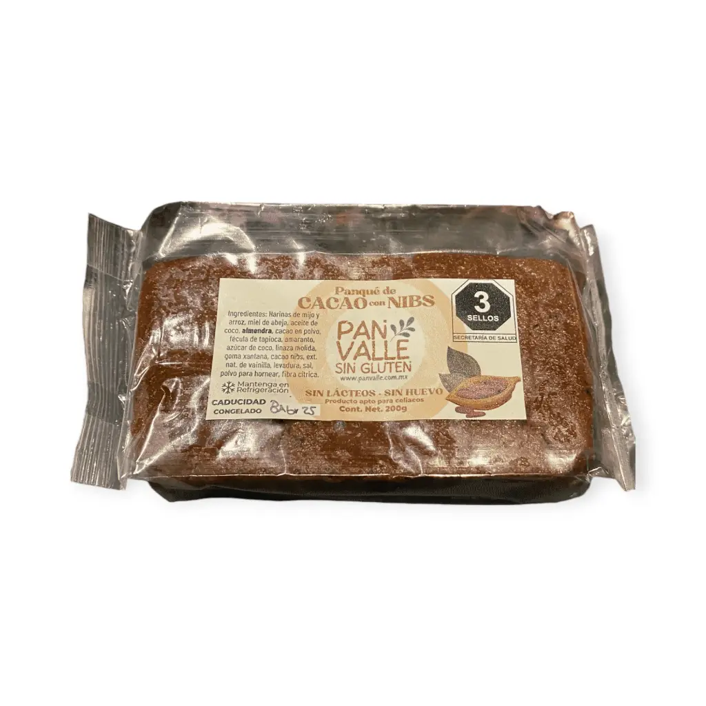 Mini panqué sin gluten de cacao con nibs 200gr PAN VALLE