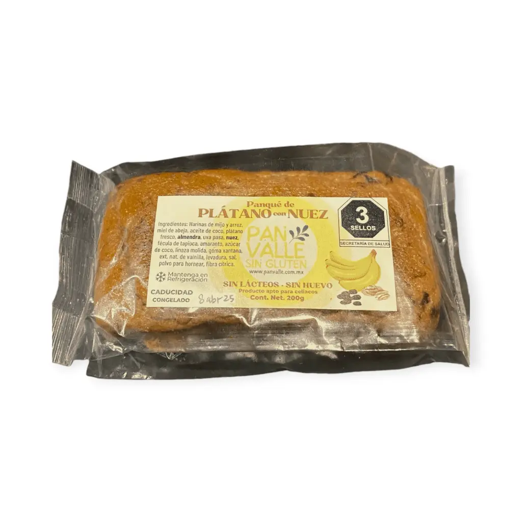 [7503052082114] Mini panqué sin gluten de plátano con nuez 200gr PAN VALLE